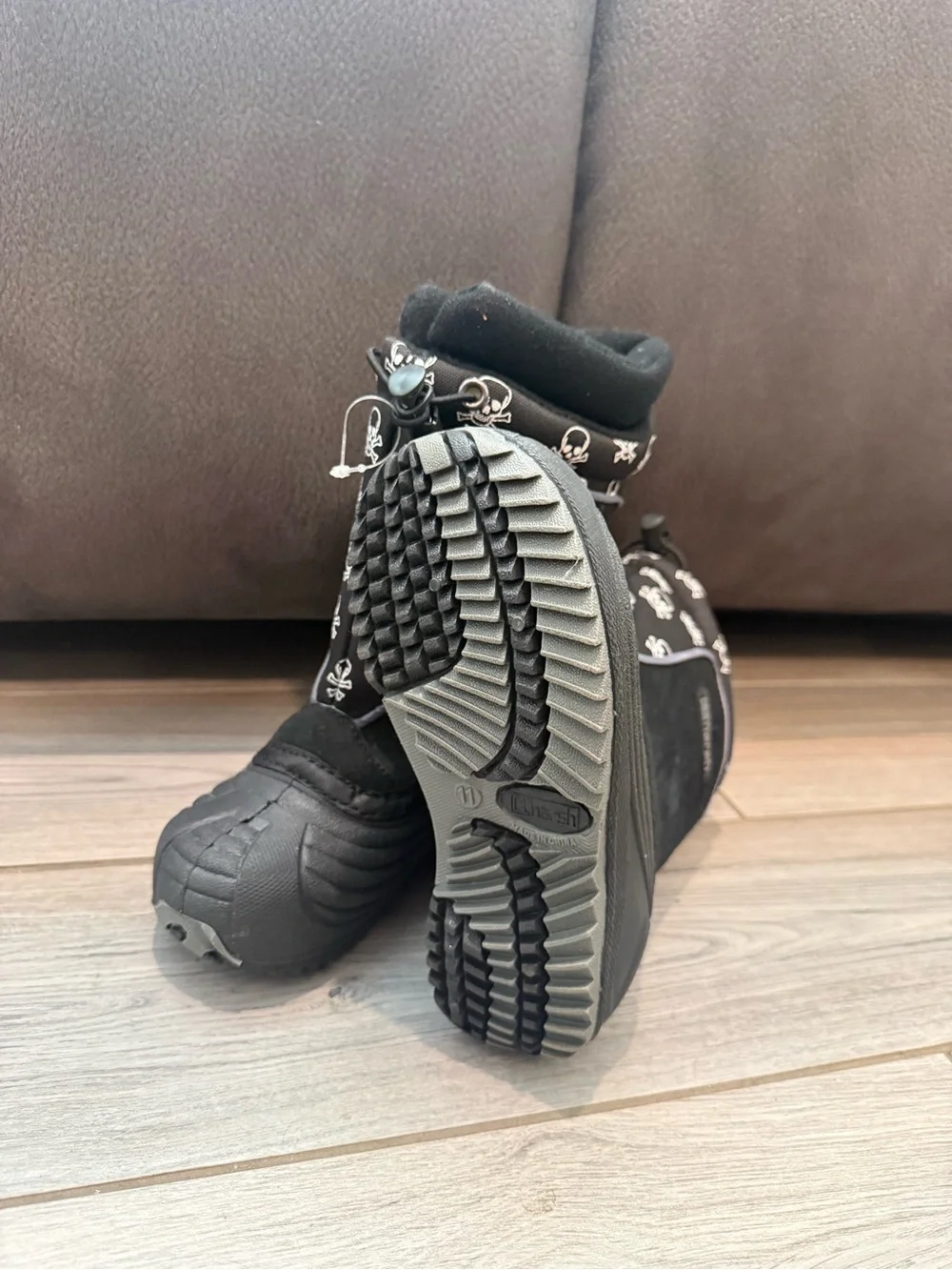 Kids Black Winter Boots with Skull Print